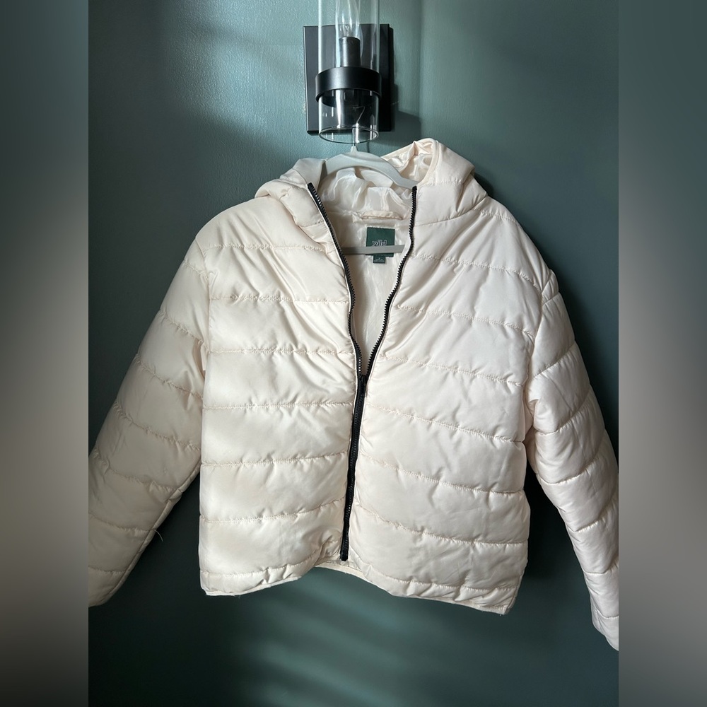 Wild Fable Lightweight Off-White Poly-filled Puffer Jacket with Hood Women S